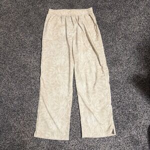 RipSkirt Hawaii Beige Tropical Leaf Wide Leg Pants Elastic Waist Lightweight